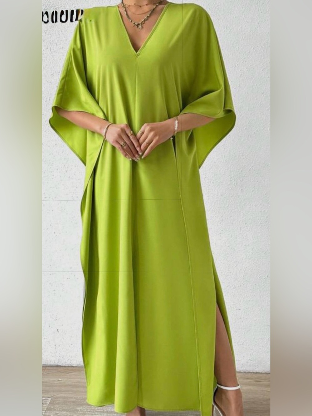Vibrant Lime Green V-Neck Maxi Dress